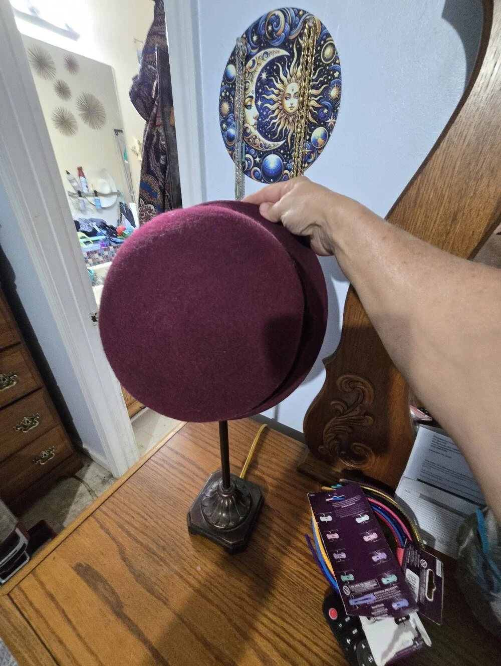 Nine West Plum Wool Cloche Hat with Velvet Band
